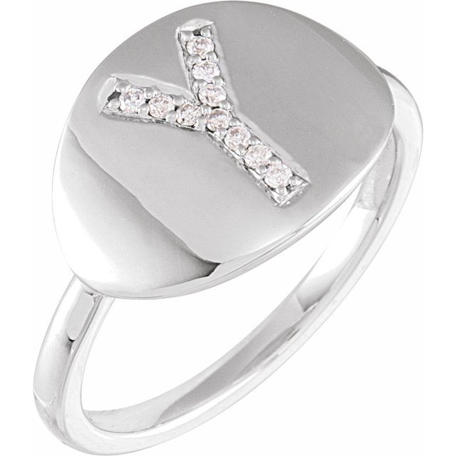 14K White .06 CTW Natural Diamond Initial Y Ring