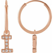 14K Rose .03 CTW Natural Diamond Single Initial I Hoop Earring