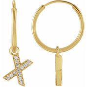 14K Yellow .04 CTW Natural Diamond Single Initial X Hoop Earring