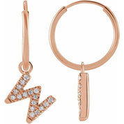 14K Rose .06 CTW Natural Diamond Single Initial W Hoop Earring