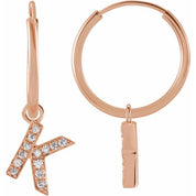 14K Rose .03 CTW Natural Diamond Single Initial K Hoop Earring