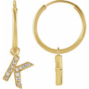 14K Yellow .03 CTW Natural Diamond Single Initial K Hoop Earring