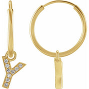 14K Yellow .03 CTW Natural Diamond Single Initial Y Hoop Earring