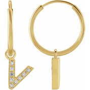 14K Yellow .03 CTW Natural Diamond Single Initial V Hoop Earring