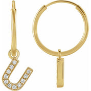 14K Yellow .04 CTW Natural Diamond Single Initial U Hoop Earring