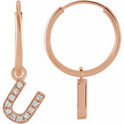 14K Rose .04 CTW Natural Diamond Single Initial U Hoop Earring