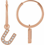 14K Rose .04 CTW Natural Diamond Single Initial U Hoop Earring