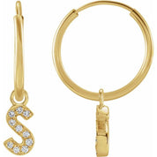 14K Yellow .05 CTW Natural Diamond Single Initial S Hoop Earring