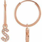 14K Rose .05 CTW Natural Diamond Single Initial S Hoop Earring