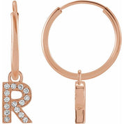 14K Rose .05 CTW Natural Diamond Single Initial R Hoop Earring