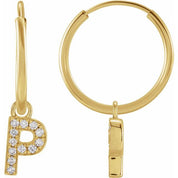14K Yellow .04 CTW Natural Diamond Single Initial P Hoop Earring