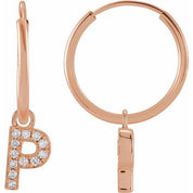 14K Rose .04 CTW Natural Diamond Single Initial P Hoop Earring