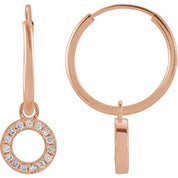 14K Rose .04 CTW Natural Diamond Single Initial O Hoop Earring