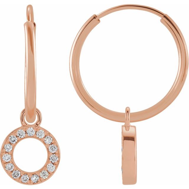 14K Rose .04 CTW Natural Diamond Single Initial O Hoop Earring