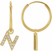 14K Yellow .05 CTW Natural Diamond Single Initial N Hoop Earring