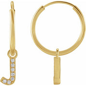 14K Yellow .025 CTW Natural Diamond Single Initial J Hoop Earring