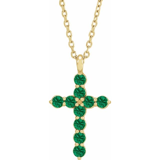 14K Yellow Lab-Grown Emerald 16-18" Necklace