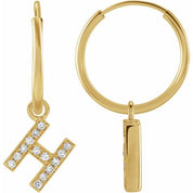 14K Yellow .05 CTW Natural Diamond Single Initial H Hoop Earring