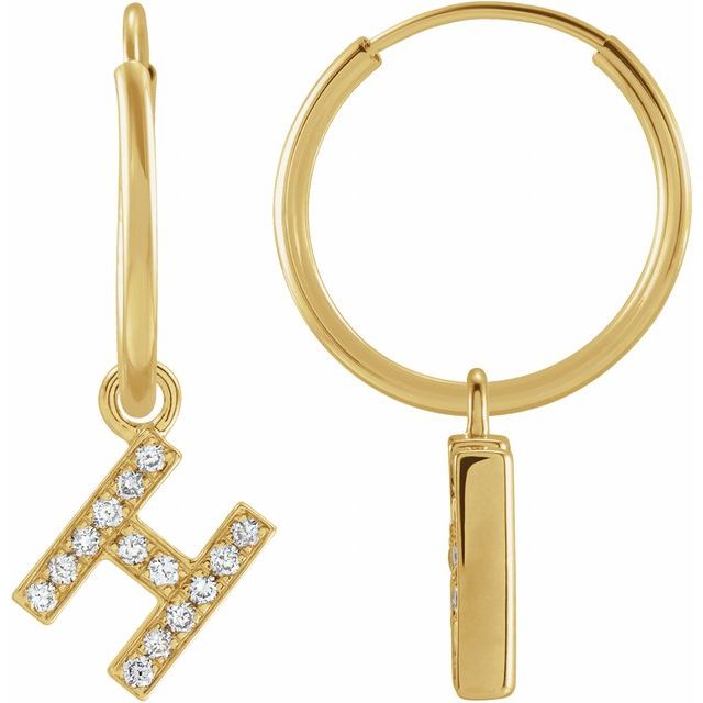 14K Yellow .05 CTW Natural Diamond Single Initial H Hoop Earring