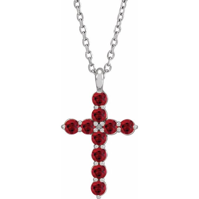 Sterling Silver Lab-Grown Ruby 16-18" Necklace