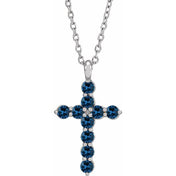 14K White Lab-Grown Blue Sapphire 16-18" Necklace