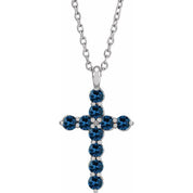 14K White Lab-Grown Blue Sapphire 16-18" Necklace