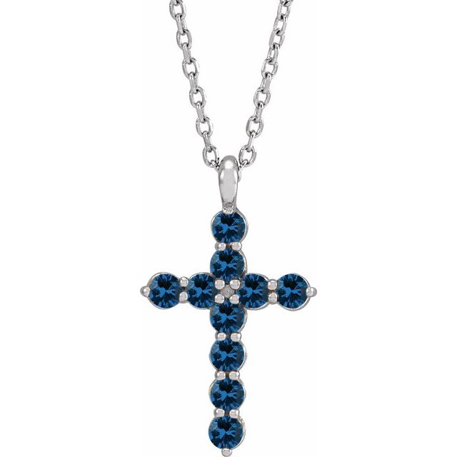 Platinum Lab-Grown Blue Sapphire 16-18" Necklace