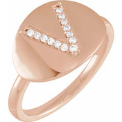 14K Rose .08 CTW Natural Diamond Initial V Ring