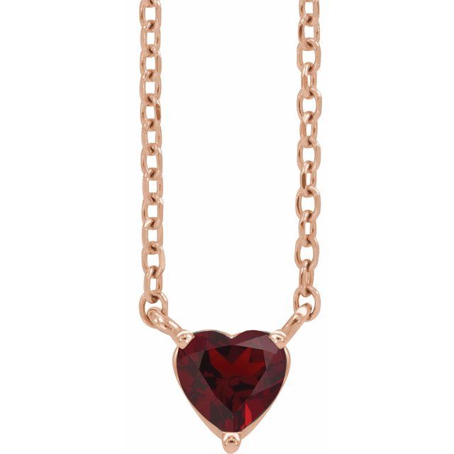 14K Rose Natural Mozambique Garnet Heart 16-18" Necklace
