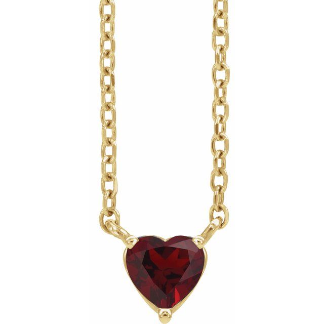 14K Yellow Natural Mozambique Garnet Heart 16-18" Necklace