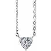 14K White Natural White Sapphire Heart 16-18" Necklace