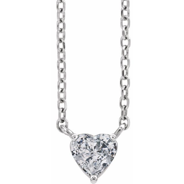 14K White Natural White Sapphire Heart 16-18" Necklace