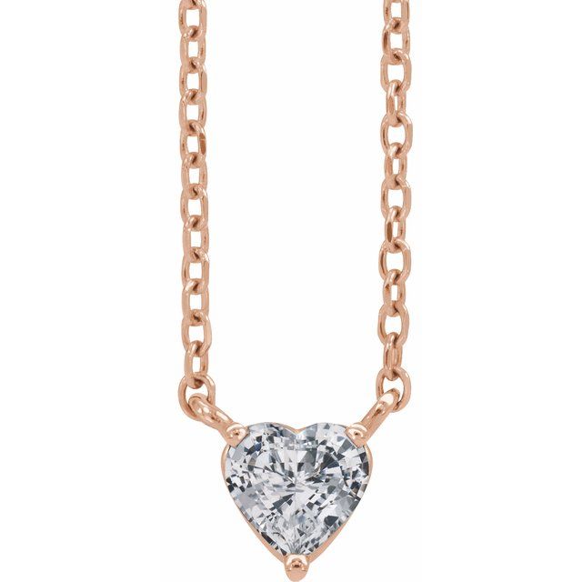 14K Rose Natural White Sapphire Heart 16-18" Necklace
