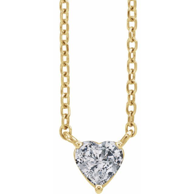 14K Yellow Natural White Sapphire Heart 16-18" Necklace