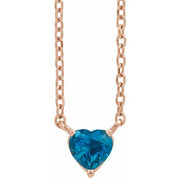 14K Rose Natural London Blue Topaz Heart 16-18" Necklace
