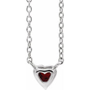 Sterling Silver Natural Mozambique Garnet Heart 16-18" Necklace