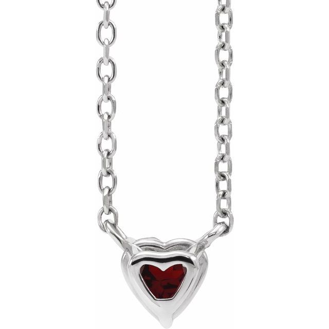 Sterling Silver Natural Mozambique Garnet Heart 16-18" Necklace