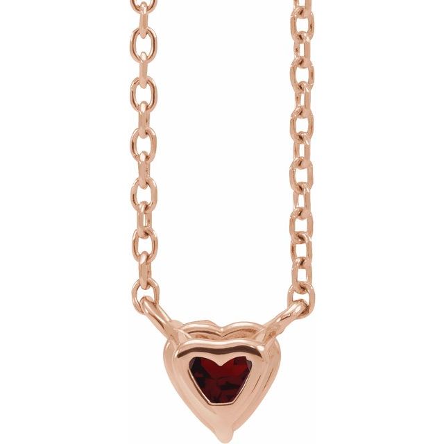 14K Rose Natural Mozambique Garnet Heart 16-18" Necklace