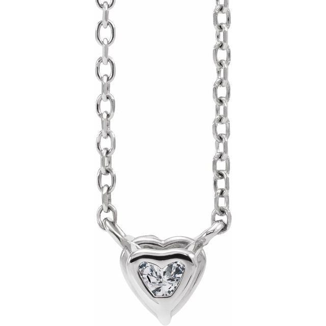 14K White Natural White Sapphire Heart 16-18" Necklace