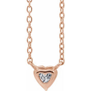 14K Rose Natural White Sapphire Heart 16-18" Necklace