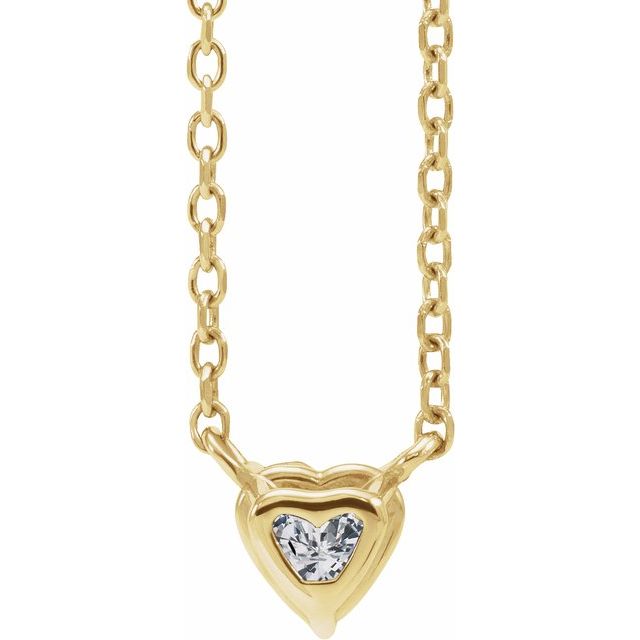 14K Yellow Natural White Sapphire Heart 16-18" Necklace