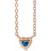 14K Rose Natural London Blue Topaz Heart 16-18" Necklace