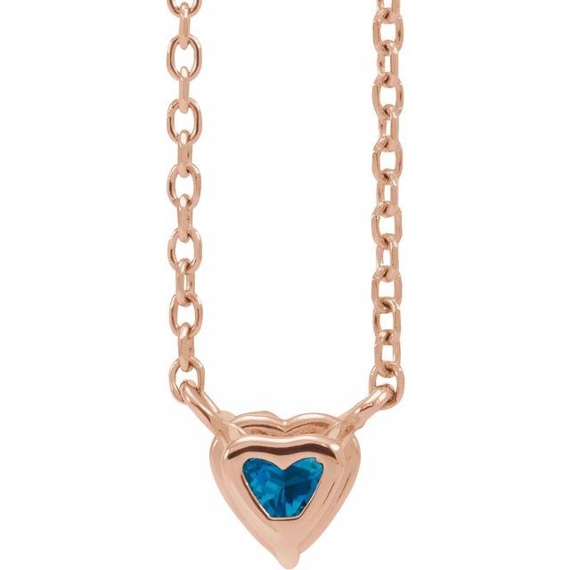 14K Rose Natural London Blue Topaz Heart 16-18" Necklace