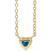 14K Yellow Natural London Blue Topaz Heart 16-18" Necklace