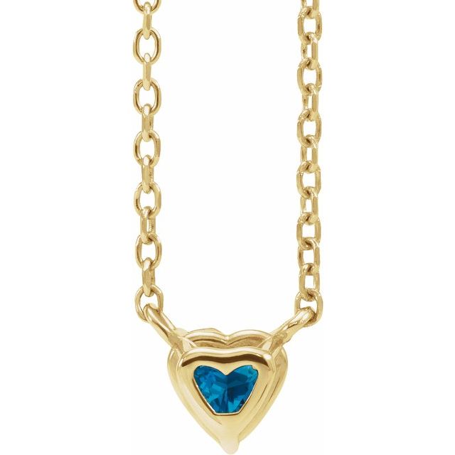 14K Yellow Natural London Blue Topaz Heart 16-18" Necklace