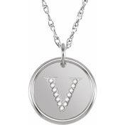 Sterling Silver .07 CTW Natural Diamond Posh Mommy? Initial V 18" Necklace