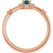 14K Rose Lab-Grown Alexandrite & 1/6 CTW Natural Diamond Halo-Style Ring