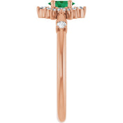 14K Rose Lab-Grown Emerald & 1/6 CTW Natural Diamond Halo-Style Ring
