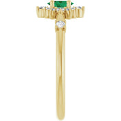 14K Yellow Lab-Grown Emerald & 1/6 CTW Natural Diamond Halo-Style Ring