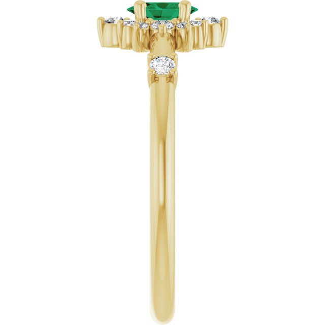 14K Yellow Lab-Grown Emerald & 1/6 CTW Natural Diamond Halo-Style Ring